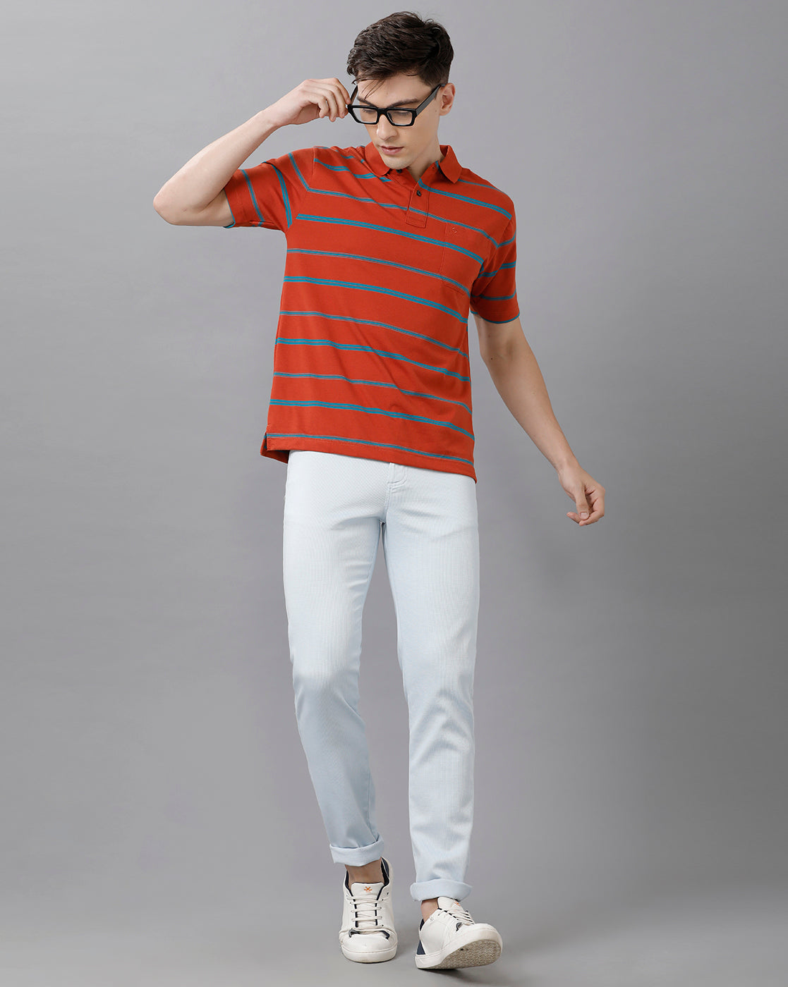 Classic Polo Men's Cotton Blend Striped Half Sleeve Regular Fit Polo Neck Red Color T-Shirt | HS-AVON - 01 A