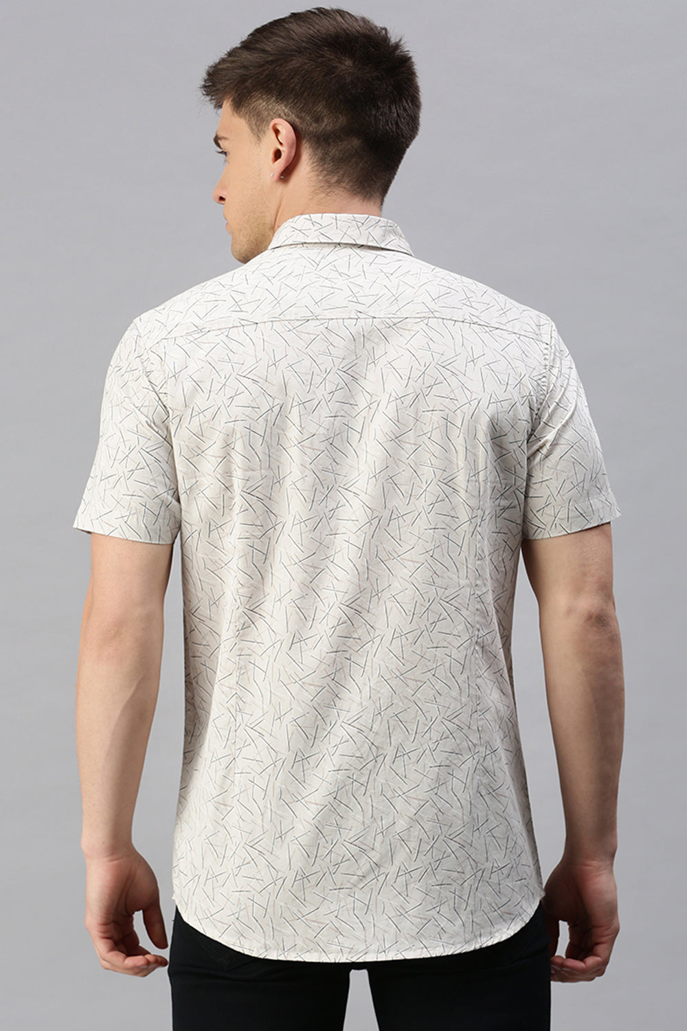 Classic Polo Men's Cotton Half Sleeve Printed Slim Fit Polo Neck Cream Color Woven Shirt | So1-03 B