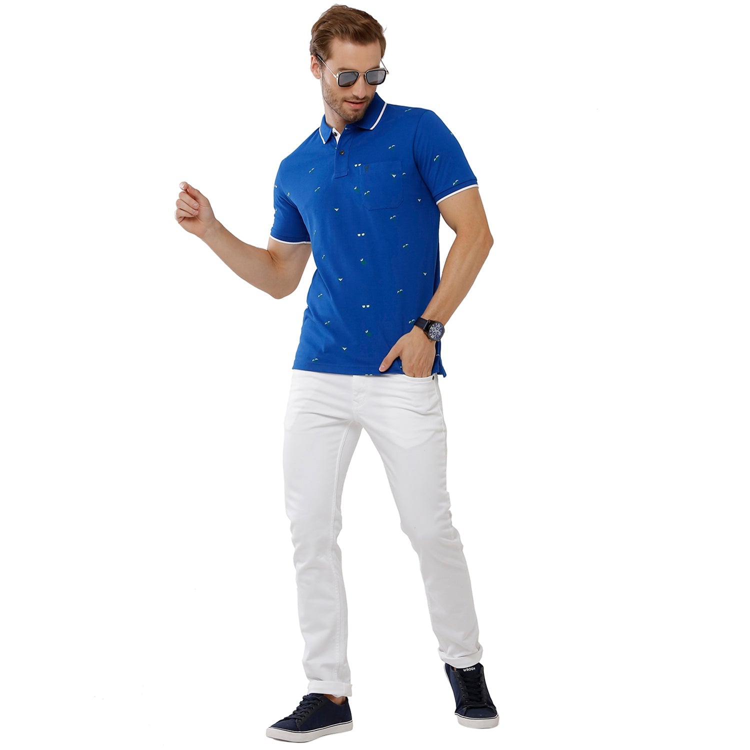 Classic Polo Mens 100% Cotton Printed Slim Fit Dark Blue Color Polo Neck T-Shirt -BEAU 168 B T-shirt Classic Polo 