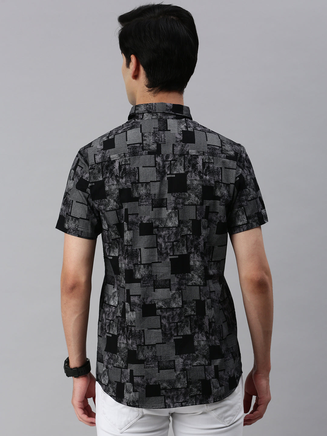 CP BRO Men's Cotton Half Sleeve Printed Slim Fit Collar Neck Black Color Woven Shirt | Sbo1-11 B