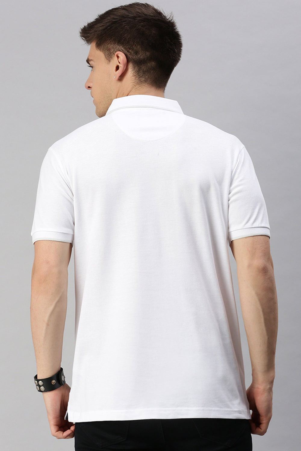 Classic Polo Men's Cotton Half Sleeve Printed Slim Fit Polo Neck White Color T-Shirt | Vivid Polo - 07 A