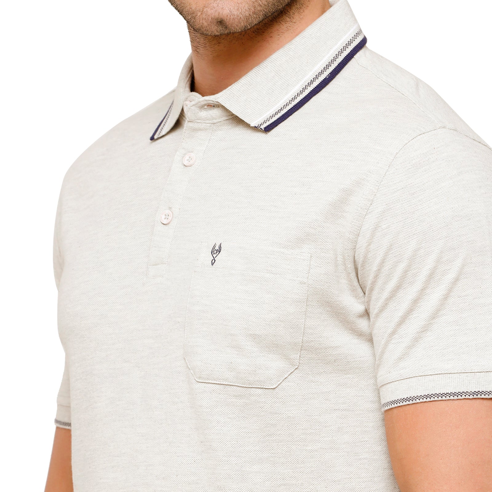 Classic Polo Men's White Melange Polo Half Sleeve Slim Fit T-Shirt | Toza-Equru Mel