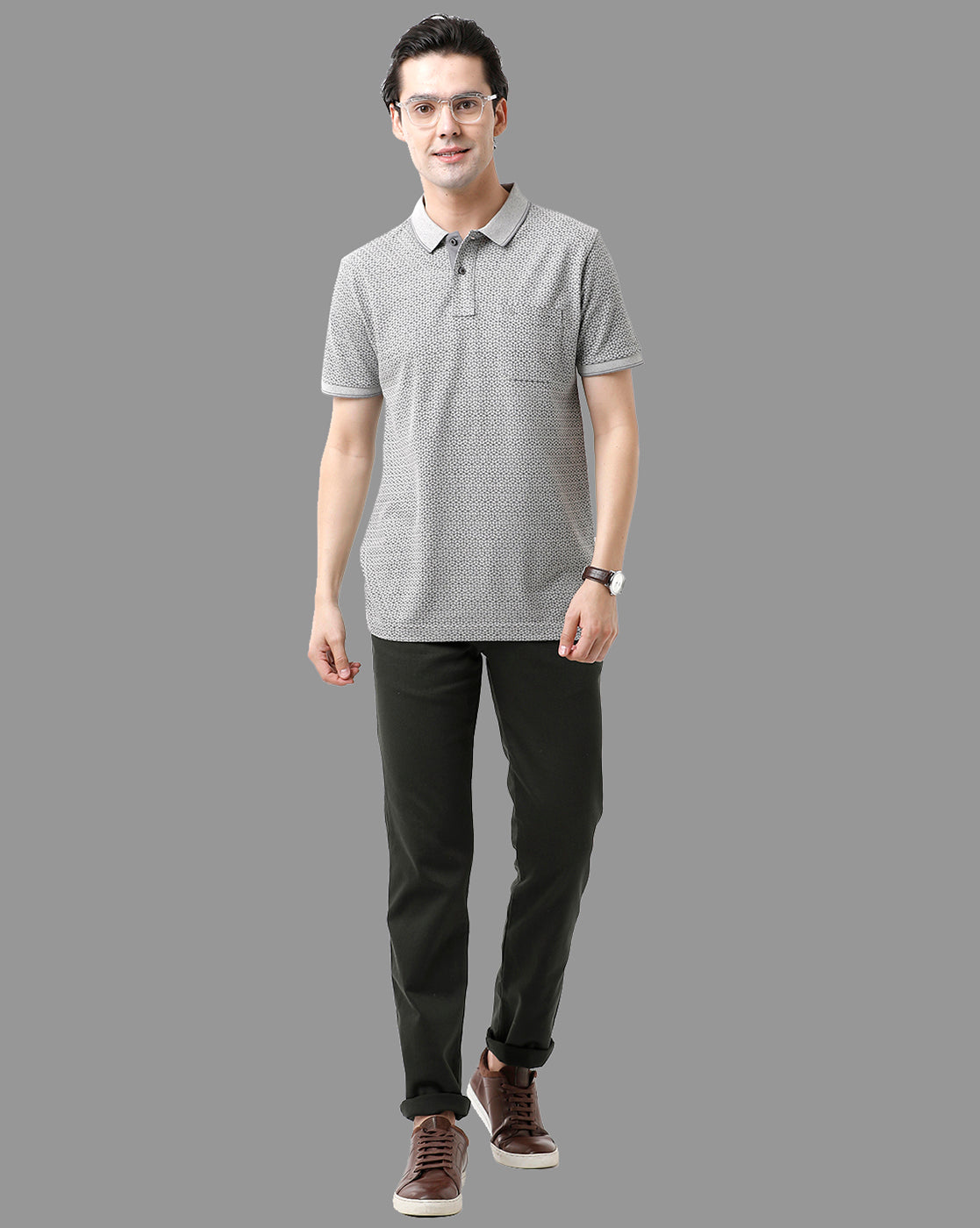 Classic Polo Mens Cotton Half Sleeve Printed Slim Fit Polo Neck Grey Color T-Shirt | Beau - 177 A