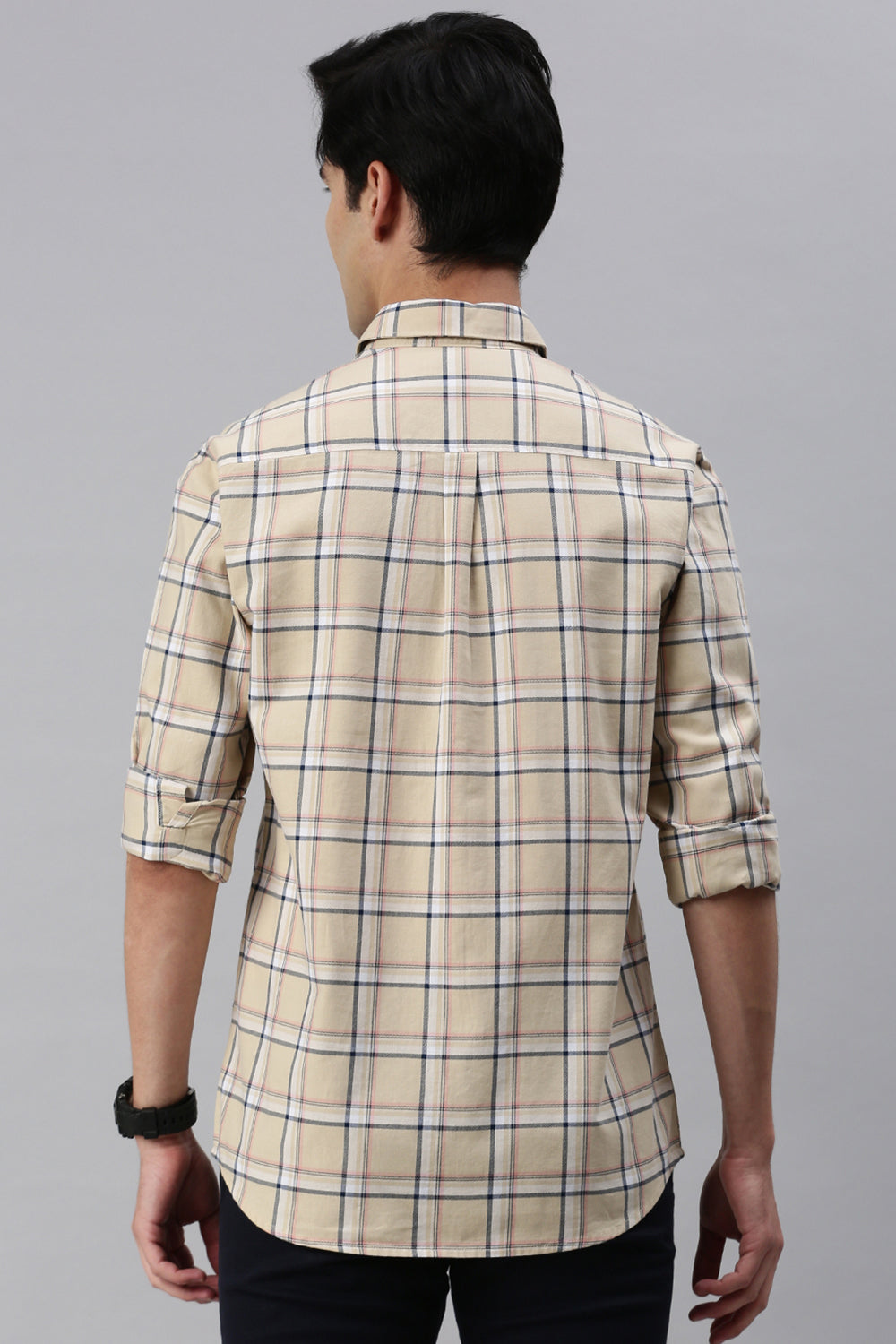 Classic Polo Men's Cotton Full Sleeve Checked Slim Fit Polo Neck Multicolur Woven Shirt | So1-20 B