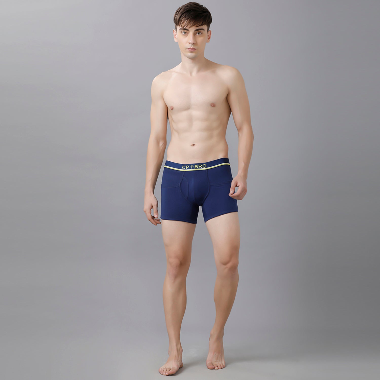 CP BRO Men's Solid Trunks with Exposed Waistband - Navy CP BRO Men's Solid