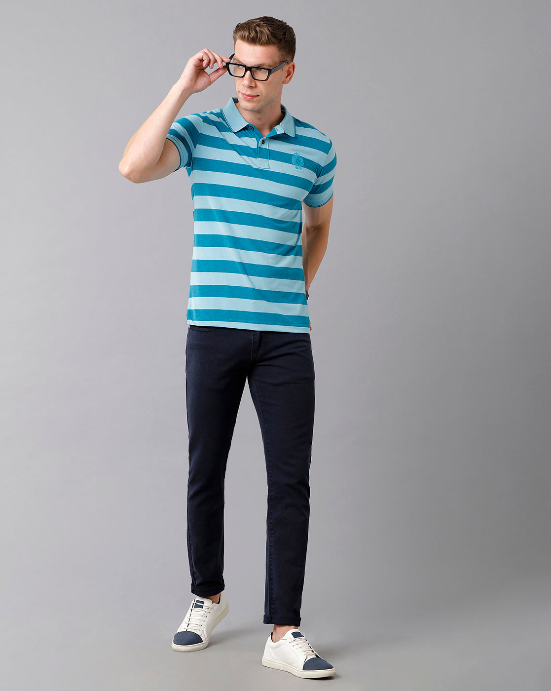 Classic Polo Men's Cotton Striped Half Sleeve Slim Fit Polo Neck Blue Color T-Shirt | Cpeg - 284 A