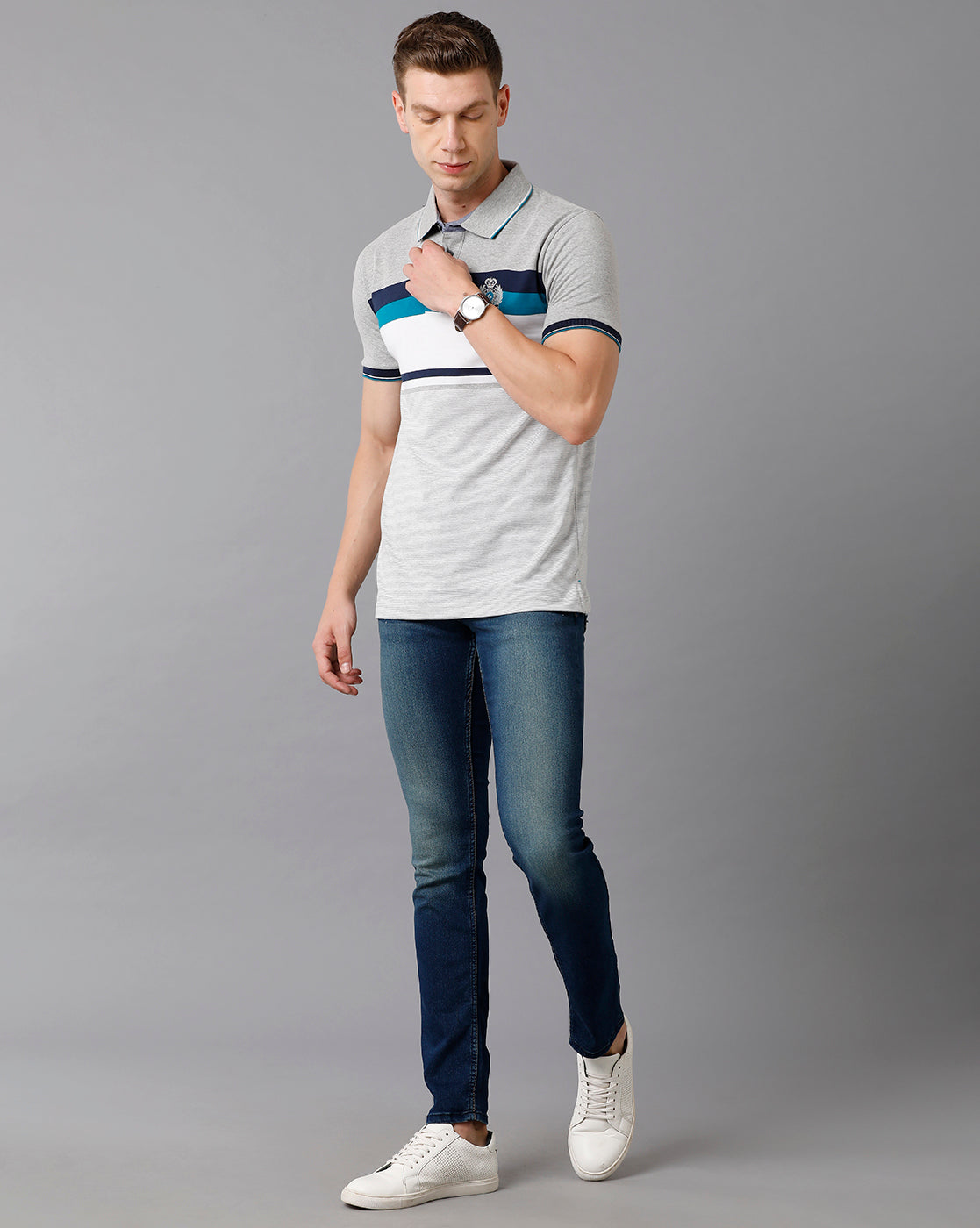 Classic Polo Men's Cotton Blend Striped Slim Fit Multicolor T-Shirt | Vta - 206 A