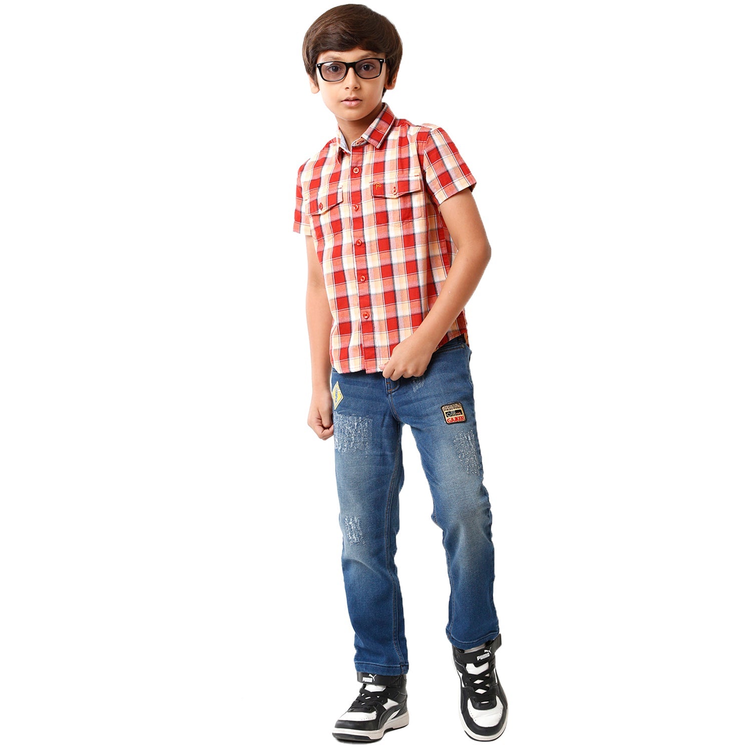 Classic Polo Bro Boys Checked Half Sleeve Slim Fit Red Color Shirt - BBSH S1 15C Shirts Classic Polo 