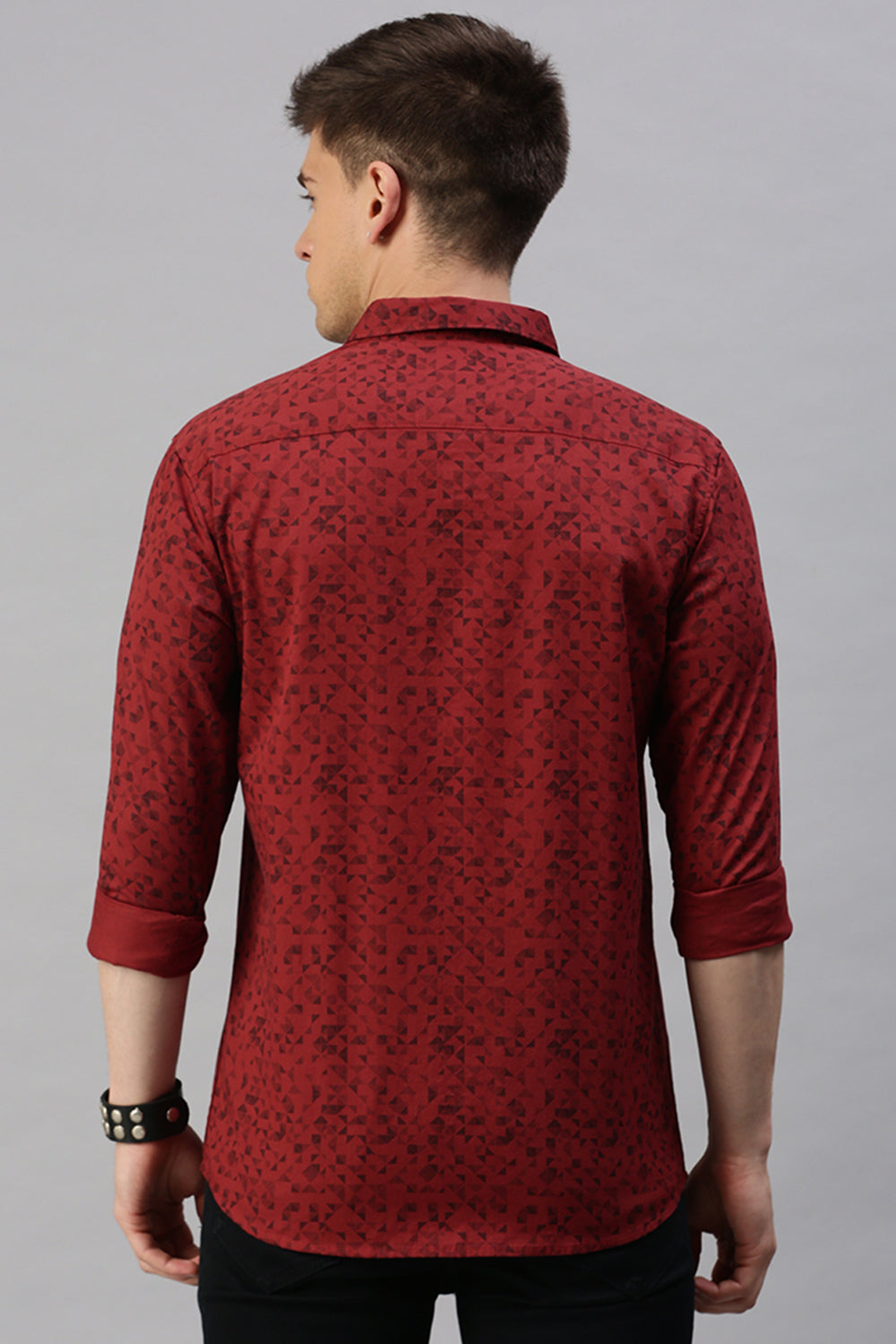 Classic Polo Men's Cotton Full Sleeve Printed Slim Fit Polo Neck Red Color Woven Shirt | So1-12 A