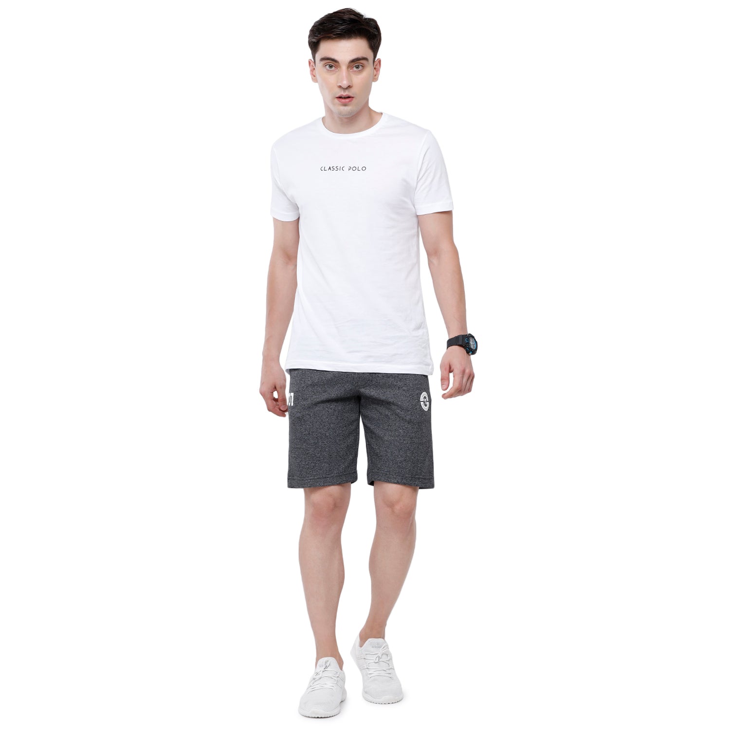 Classic Polo Men's Black Melange Printed Slim Fit Comfy Shorts - Cielo - 01 A shorts Classic Polo 