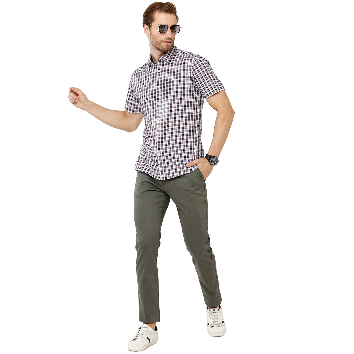 Classic Polo Mens 100% Cotton Half Sleeve Checked Slim Fit Multicolor Woven Shirt (SN1-123 A-HS-CHK-SF) Shirts Classic Polo 