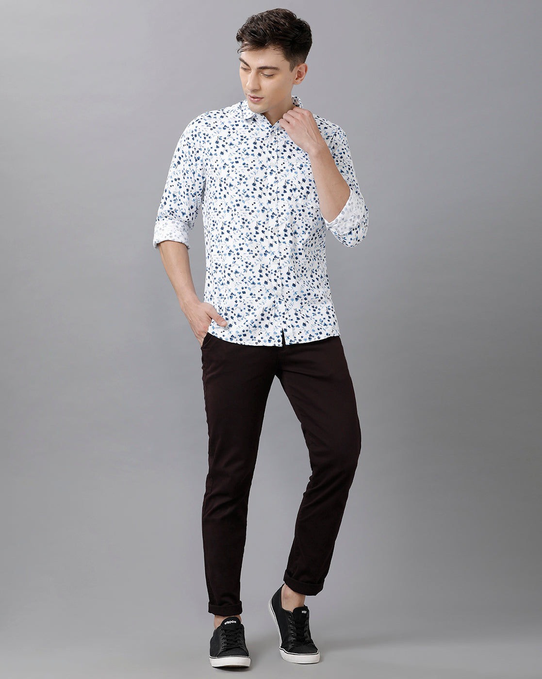 CP BRO Men's Cotton Printed Full Sleeve Slim Fit Polo Neck White Color Shirt | Sbn1 65 A