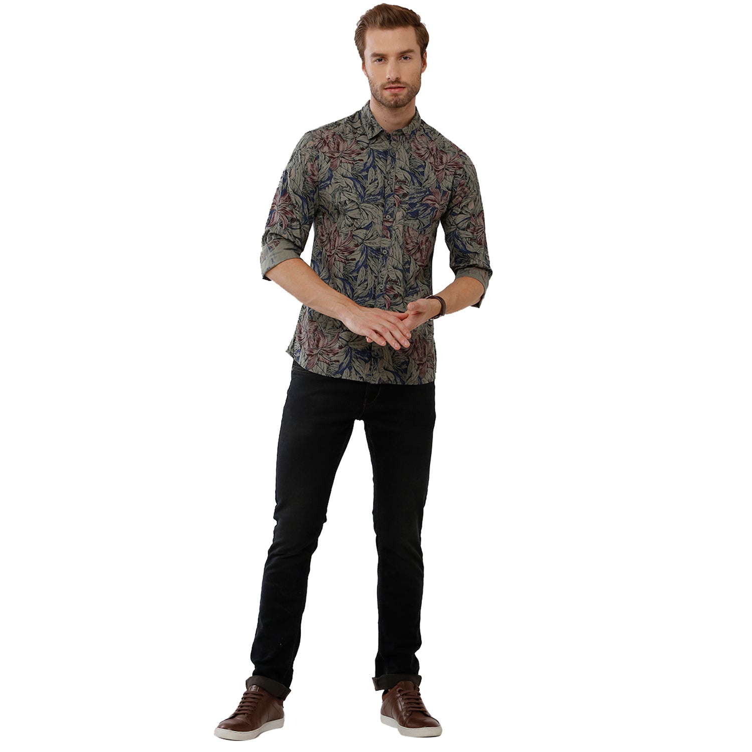 Classic Polo Bro Mens 100% Cotton Printed Full Sleeve Slim Fit Polo Neck Multicolor Woven Shirt (SBN1-73 A-FS-PRT-BSL) Classic Polo 