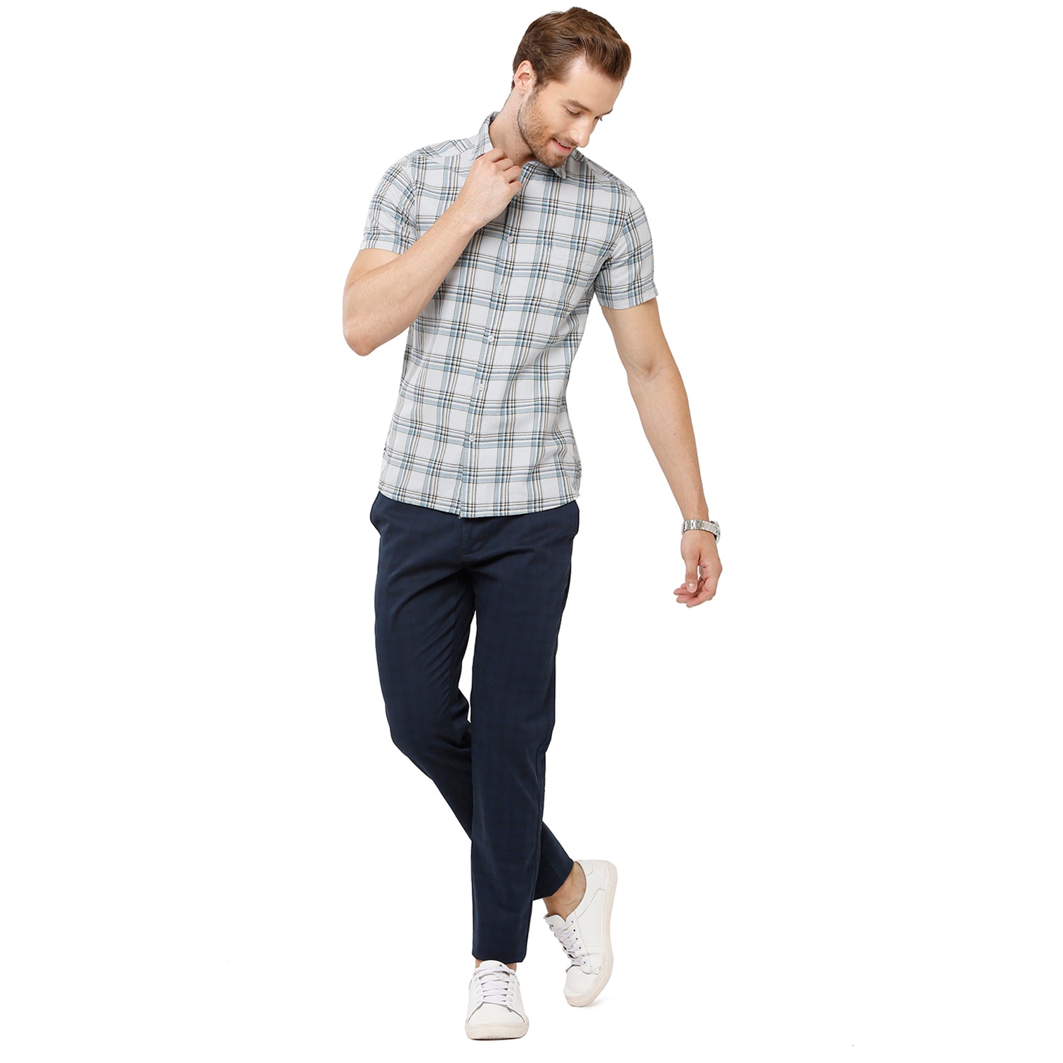 Classic Polo Bro Mens 100% Cotton Checked Half Sleeve Slim Fit Polo Neck Multicolor Woven Shirt (SBN1-55 B-HS-CHK-BSL) Classic Polo 