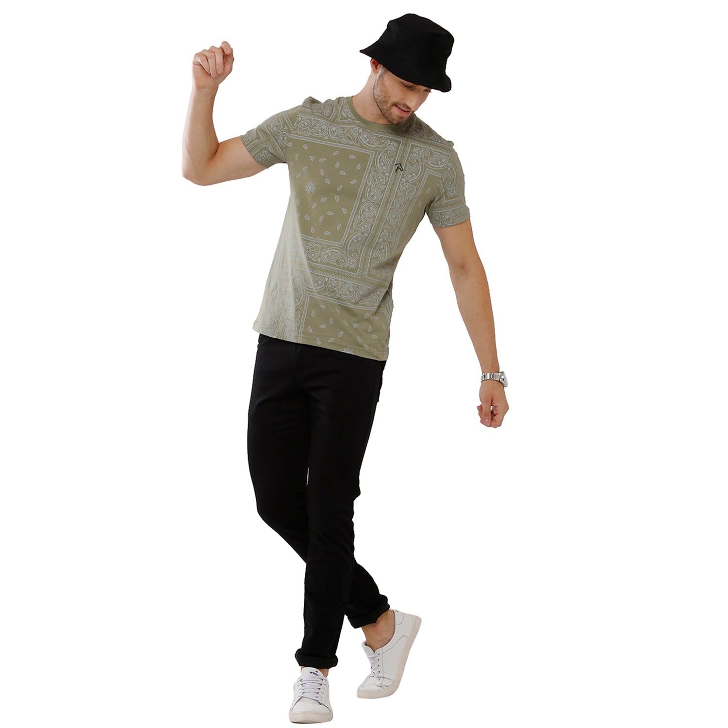 Classic Polo Bro Mens 100% Cotton Printed Half Sleeve Slim Fit Crew Neck Green Color T-Shirt (BRCN - 473 A SF C) Classic Polo 