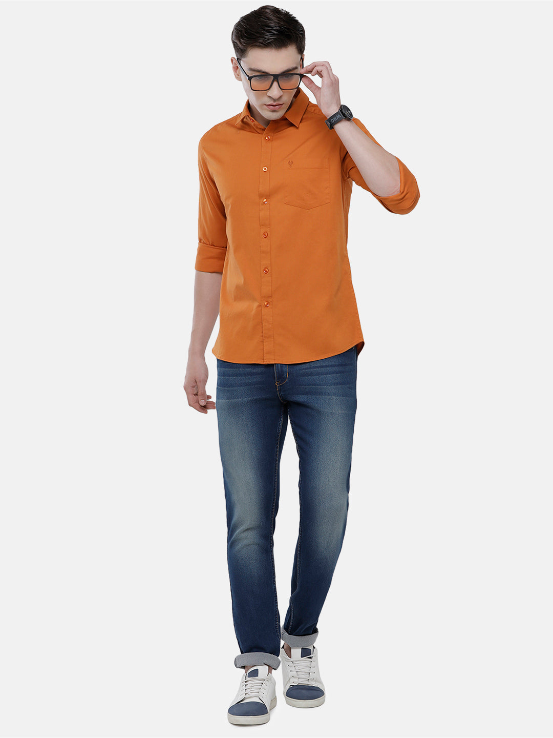 Classic Polo Men's Cotton Rust Orange Solid Full Sleeve Shirt - Zeus Rust