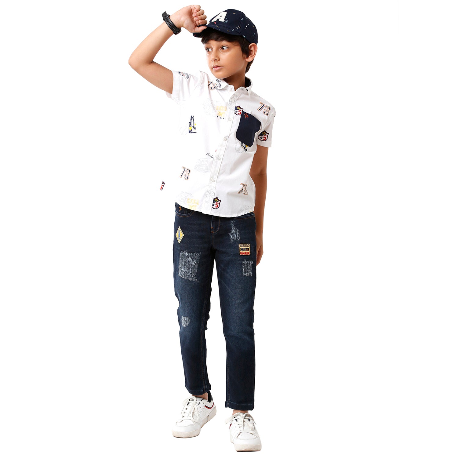 Classic Polo Bro Boys Printed Half Sleeve Slim Fit White Color Shirt - BBSH S2 03 A Shirts Classic Polo 