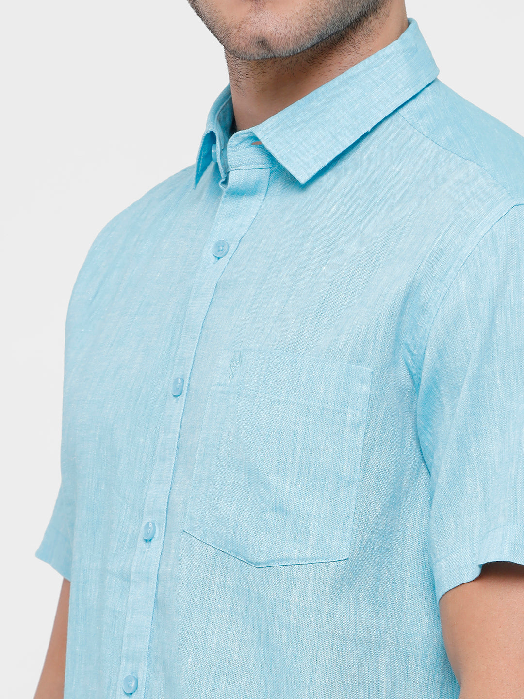 Classic Polo Mens Blue Linen Cotton Woven Shirt - Porsh Aqua HS