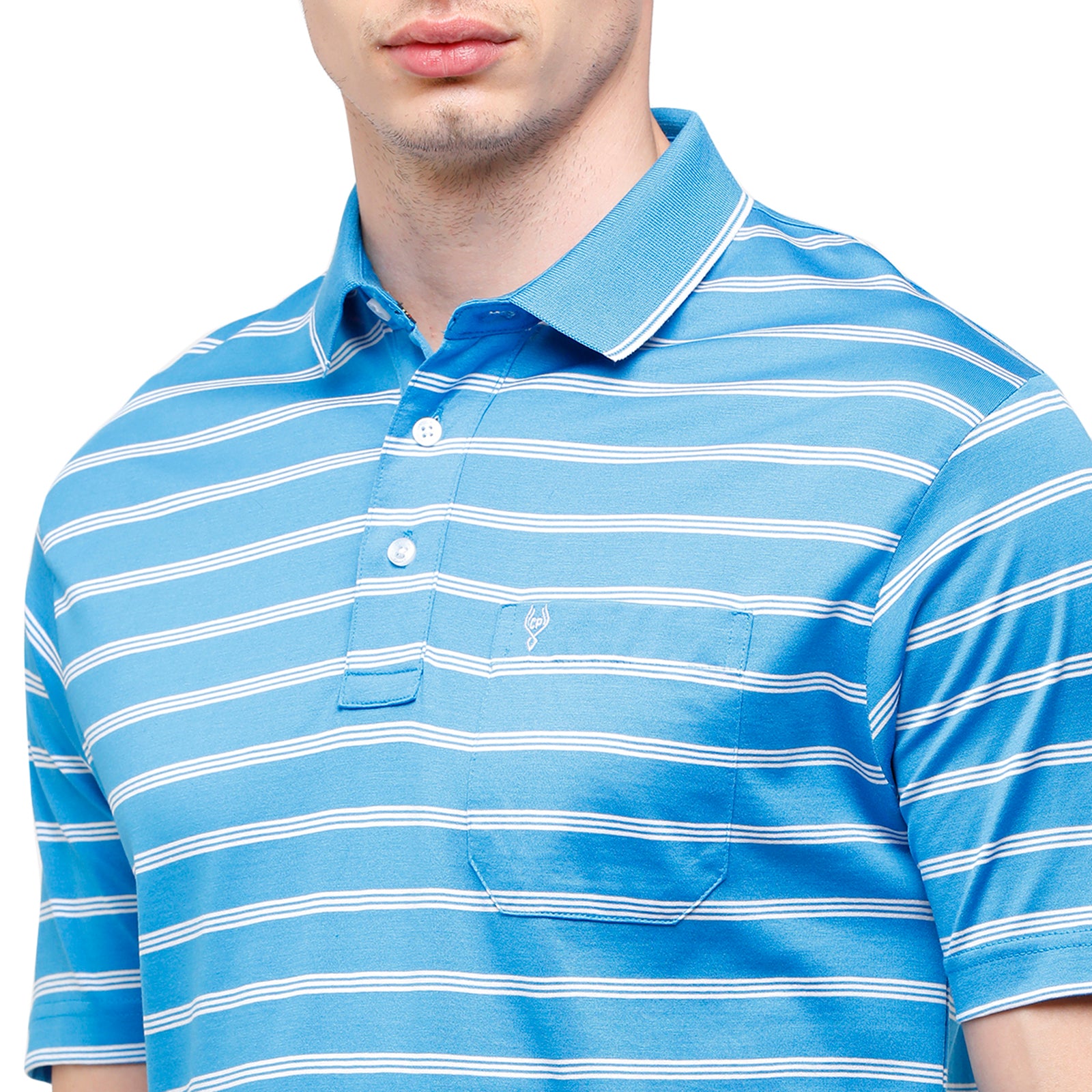 Classic Polo Men's Striped Authentic Fit Half Sleeve Premium Turquoise Stripe T-Shirt - Ultimo - 253 B T-shirt Classic Polo 