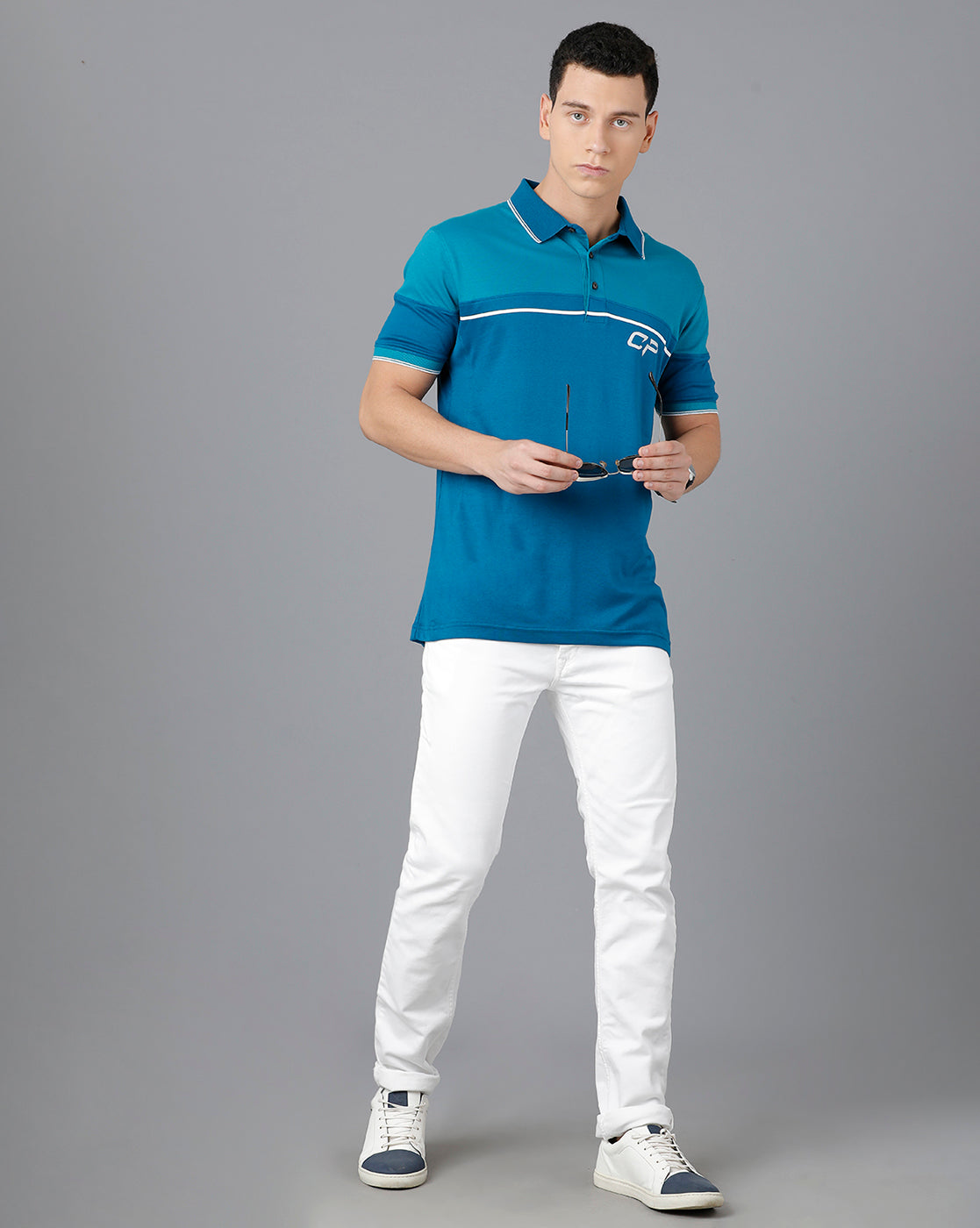 Classic Polo Men's Cotton Half Sleeve Color Block Slim Fit Blue Color Polo Neck T-Shirt | HS-PRM - 04 B