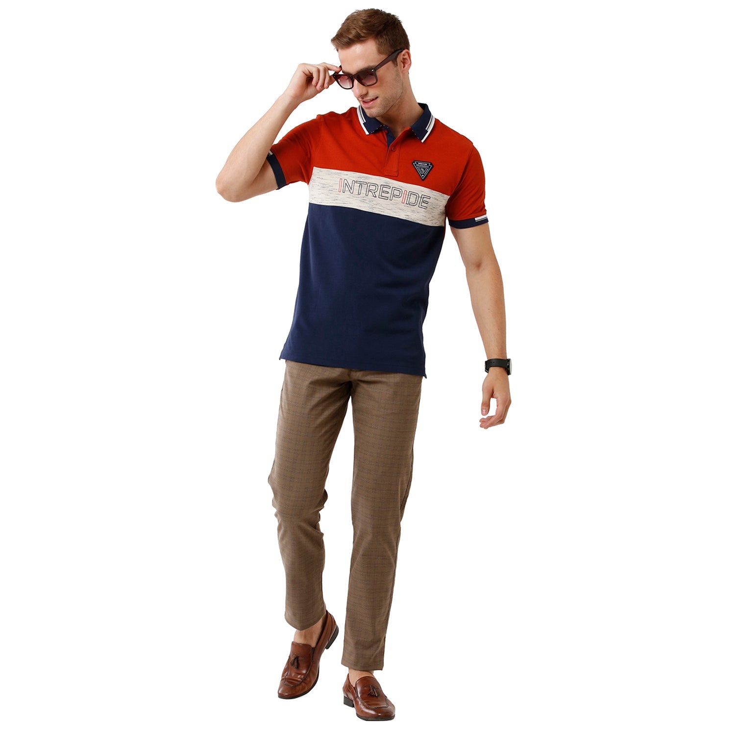 Swiss Club Mens Color Block Slim Fit Polo Neck Multicolor T-Shirt -Stag 202 A SWISS CLUB T-Shirt Swiss Club 