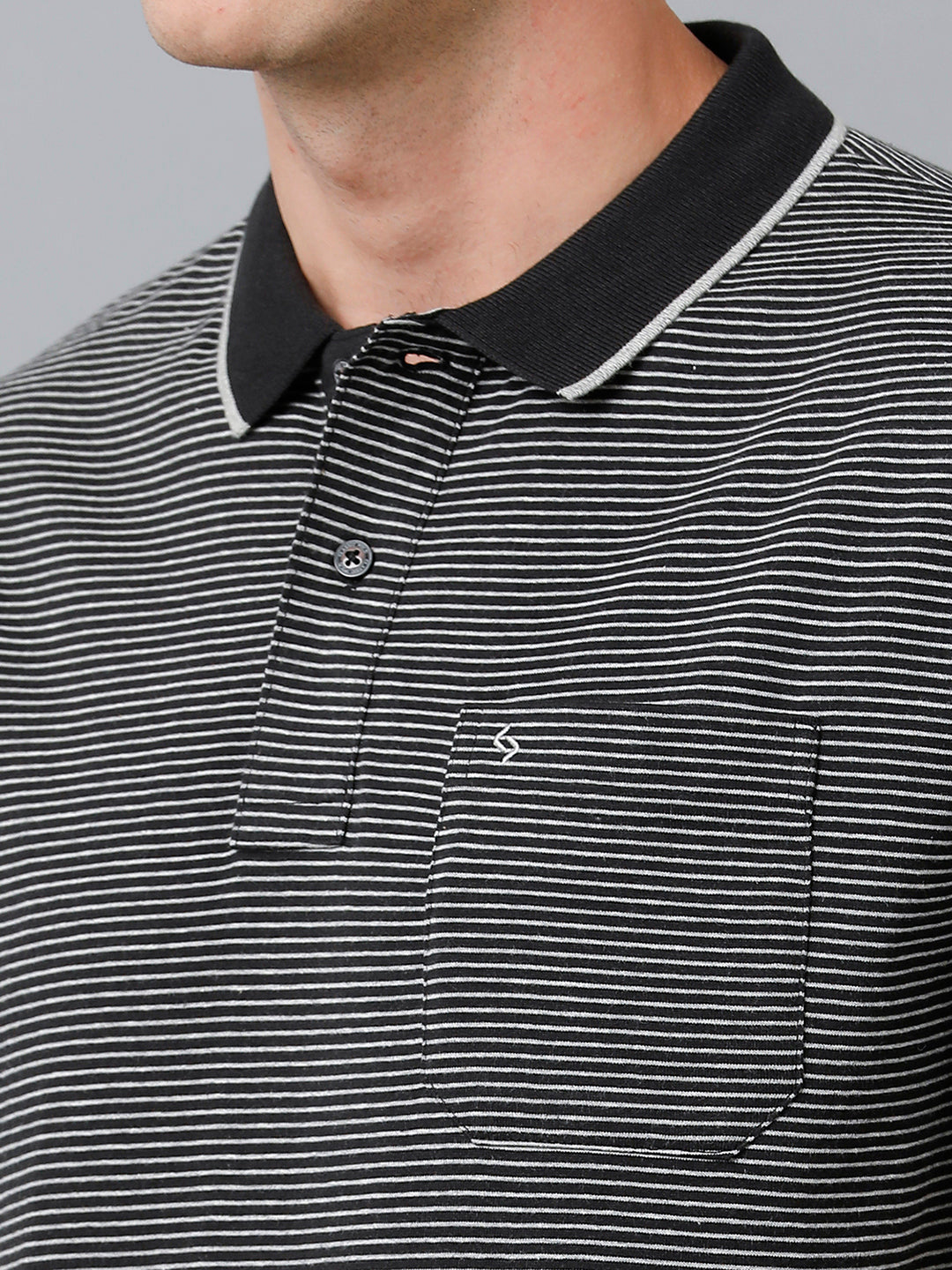 Classic Polo Men's Cotton Half Sleeve Striped Authentic Fit Polo Neck Black Color T-Shirt | Feeders - 222 B