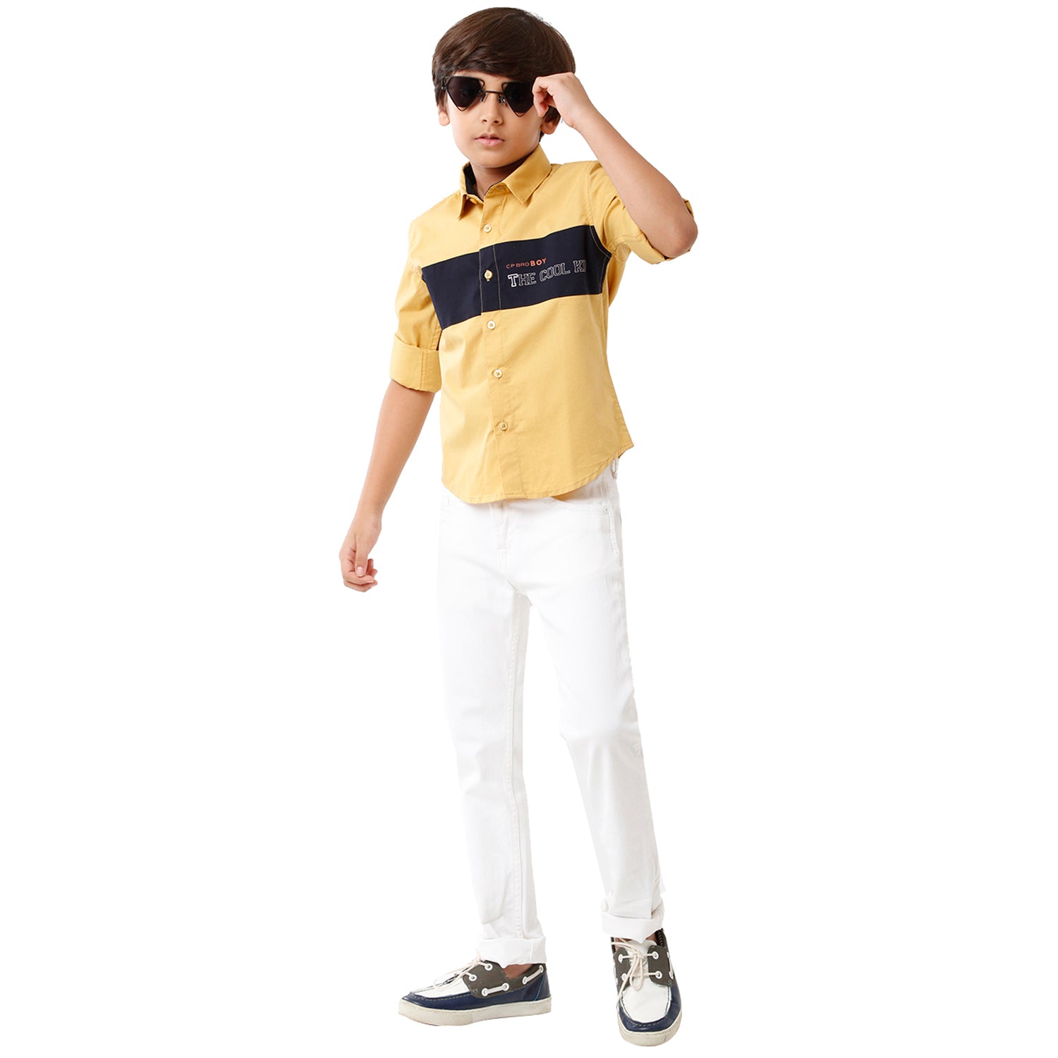 Classic Polo Bro Boys Color Block Full Sleeve Slim Fit Yellow Color Shirt - BBSH S2 39 C Shirts Classic Polo 