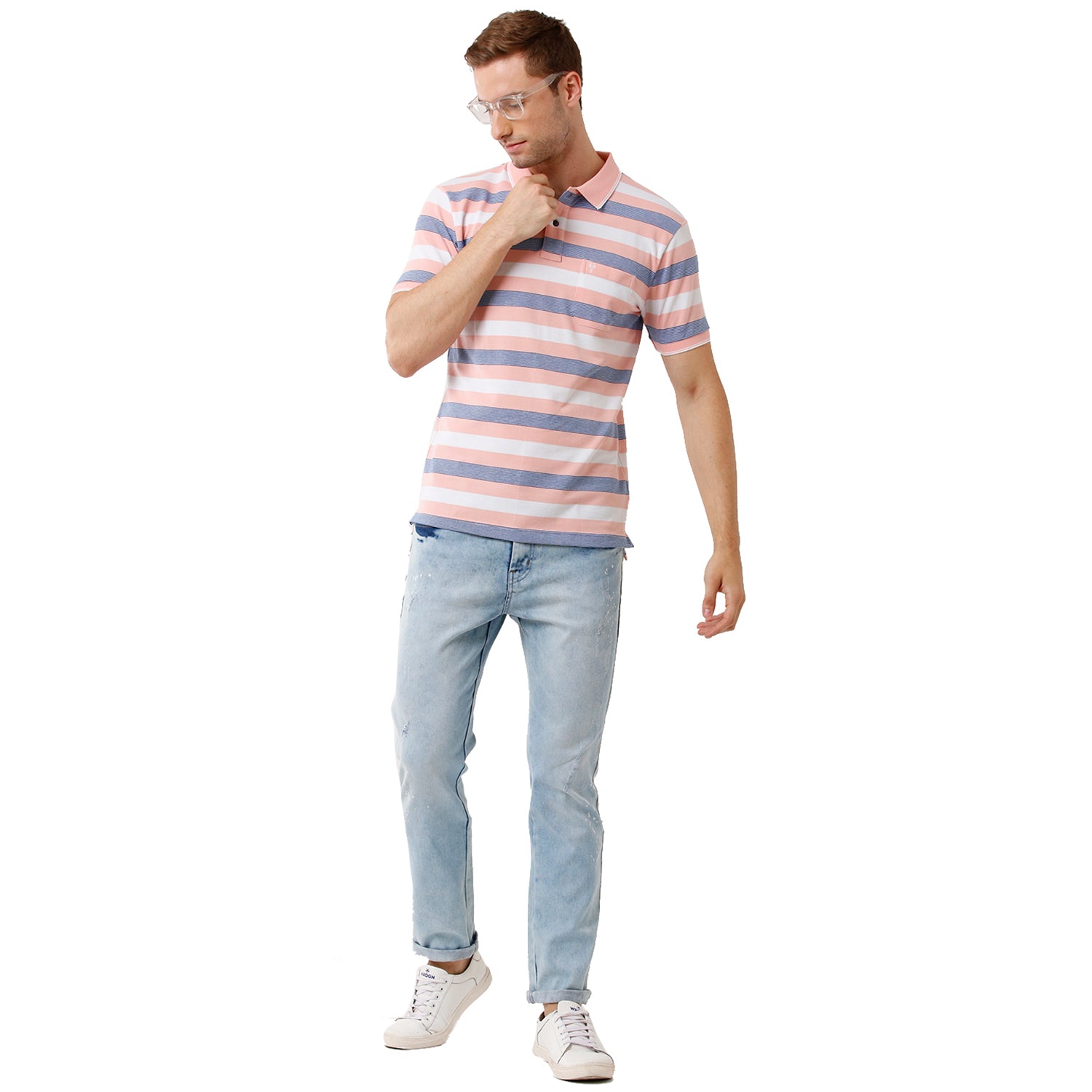 Classic Polo Cotton Striped Pink & Blue Slim Fit Polo Neck T-Shirt Adore - 163 B T-shirt Classic Polo 