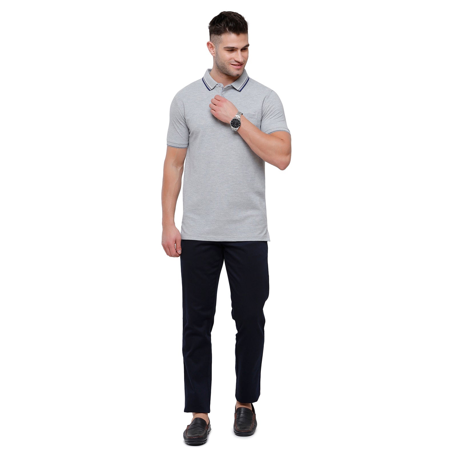 Classic polo Men's Grey Mélange Polo Half Sleeve Slim Fit T-Shirt - Toza-Light Grey Mel T-shirt Classic Polo 