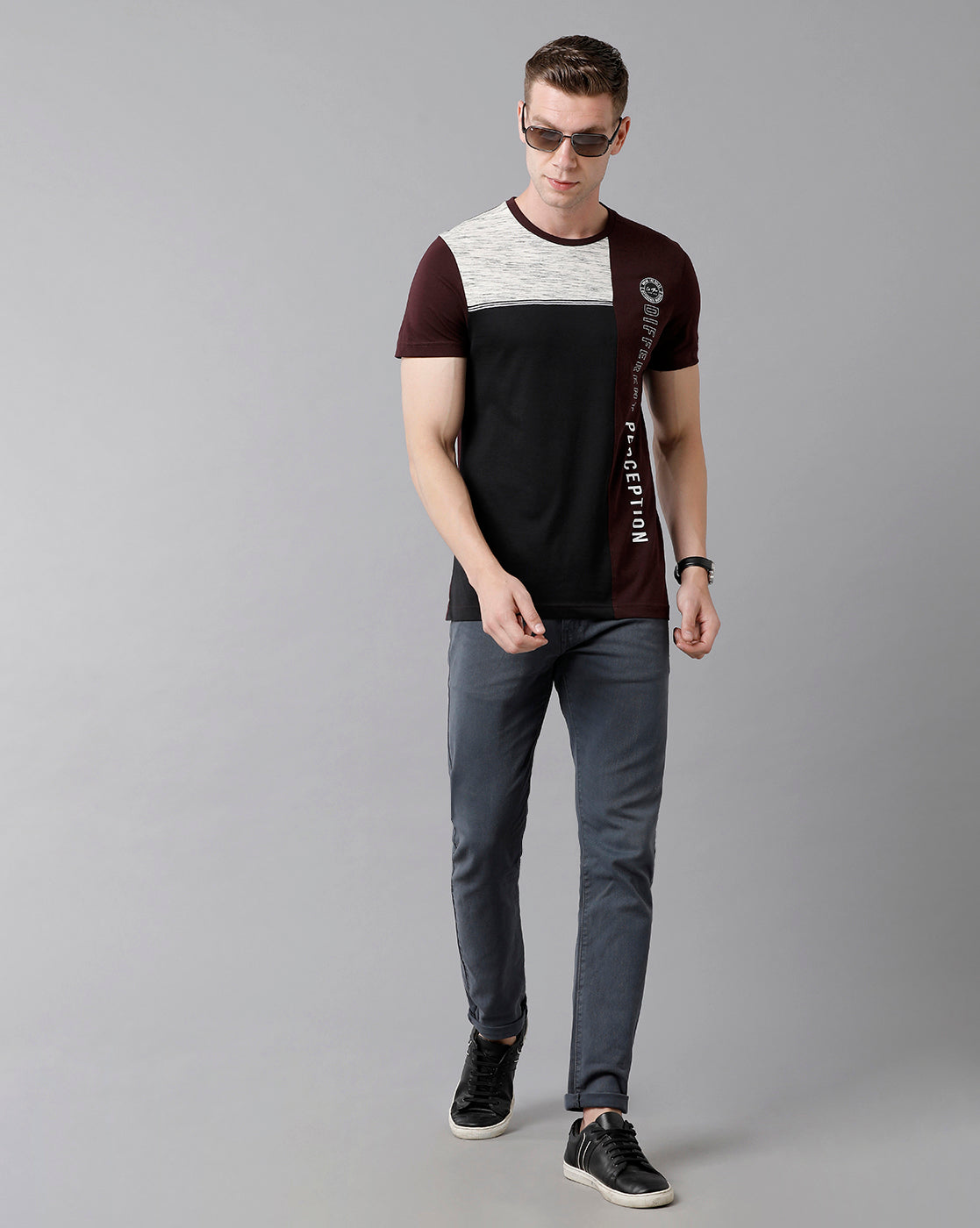 CP BRO Men's Cotton Color Block Half Sleeve Slim Fit Round Neck Multicolor T-Shirt | Brcn - 489 B