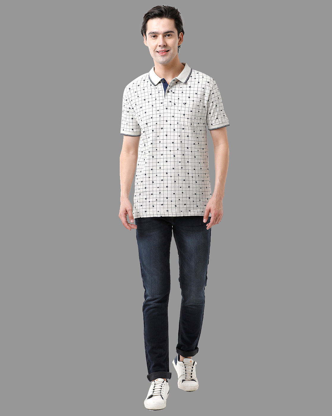 Classic Polo Mens Cotton Half Sleeve Printed Slim Fit Polo Neck White Color T-Shirt | Bello - 179 B