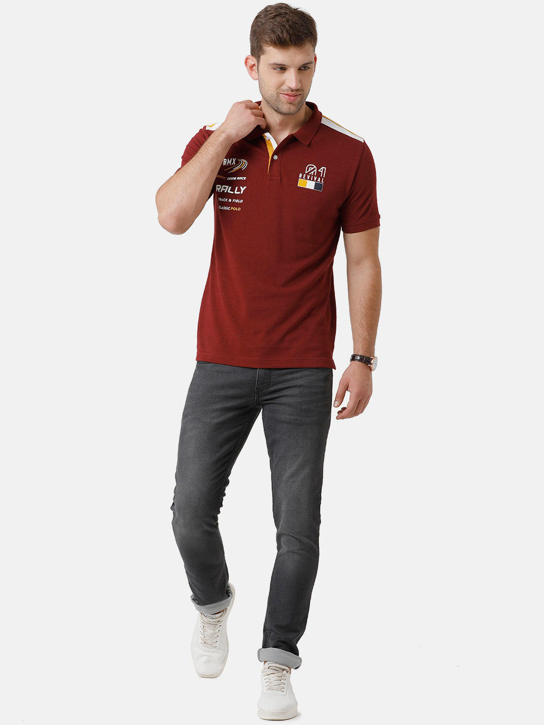 Classic Polo Mens Cotton Printed Half Sleeve Slim Fit Polo Neck Red Color T-Shirt | Prm 684 B
