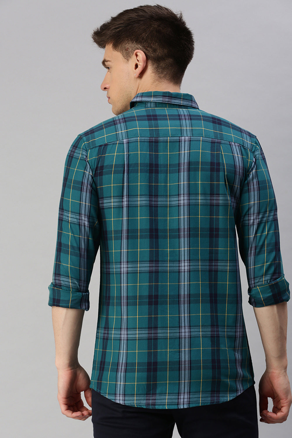 CP BRO Men's Cotton Full Sleeve Checked Slim Fit Collar Neck Green Color Woven Shirt | Sbo1-25 A