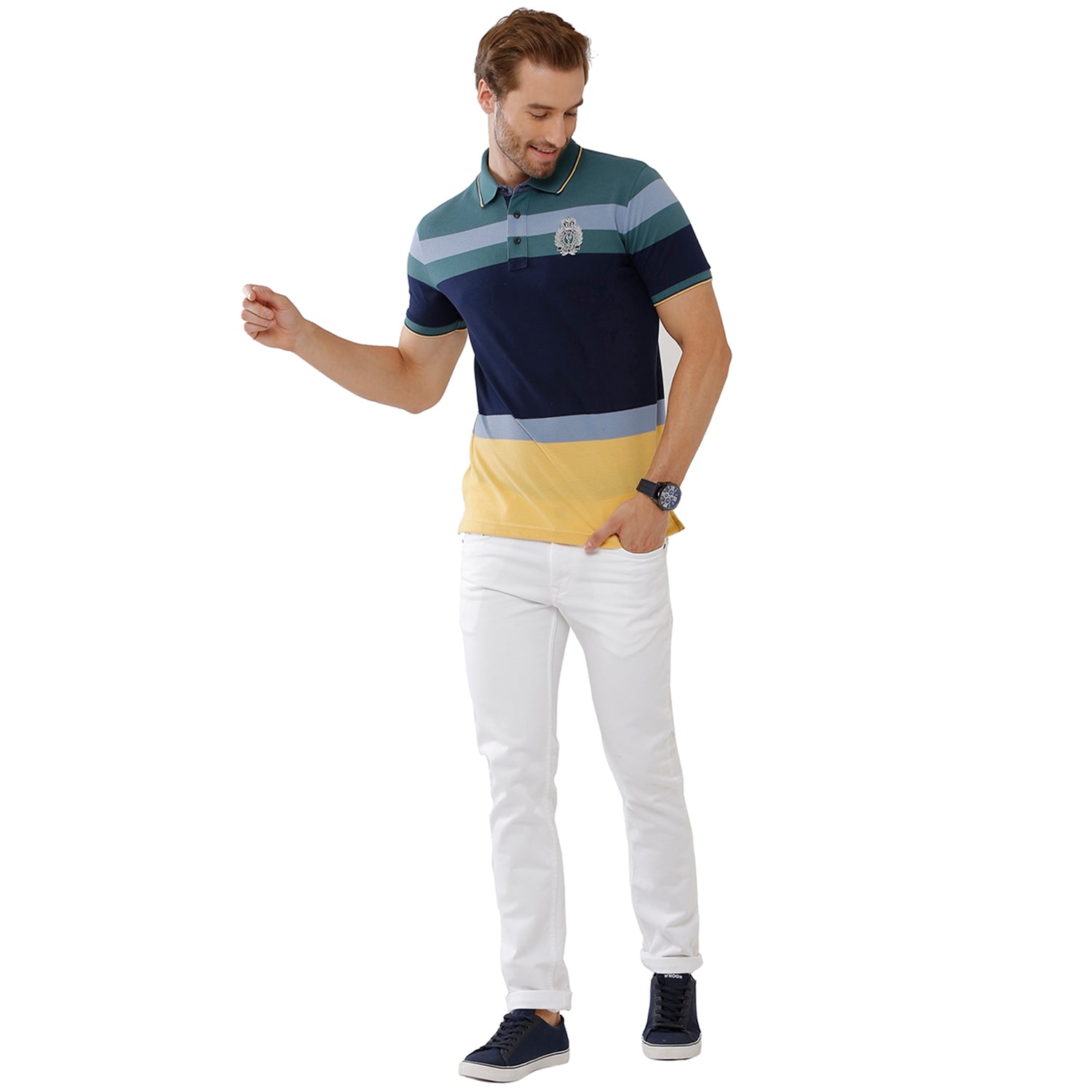 Classic Polo Mens 100% Cotton Multi Stripped Slim Fit Polo Neck T-Shirt - VTA 187 A T-shirt Classic Polo 