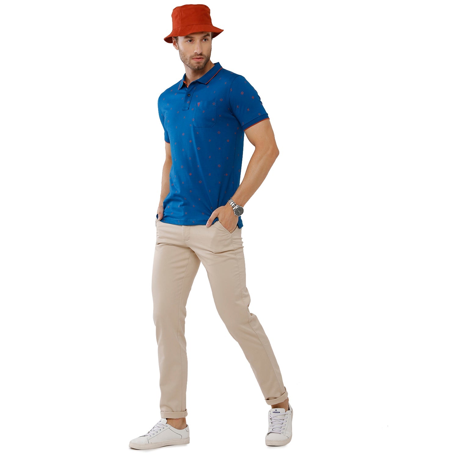 Classic Polo Mens 100% Cotton Printed Slim Fit Azure Blue Color Polo Neck T-Shirt -BELLO 169 A Classic Polo 