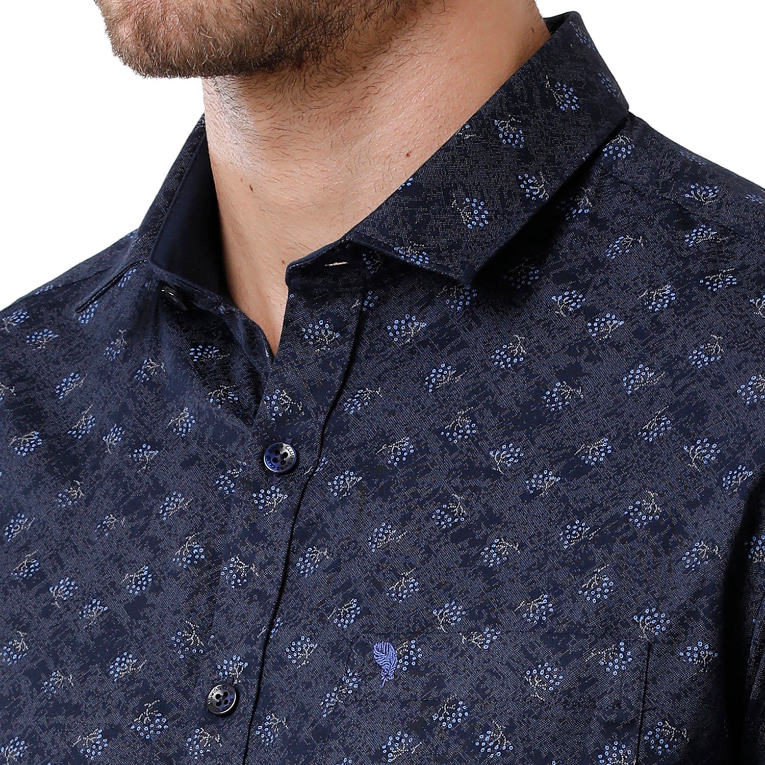Swiss Club Mens Navy Blue Color Slim Fit Full Sleeve Shirt - S-SC-101 B-FS-PRT-BSL Shirts Swiss Club 