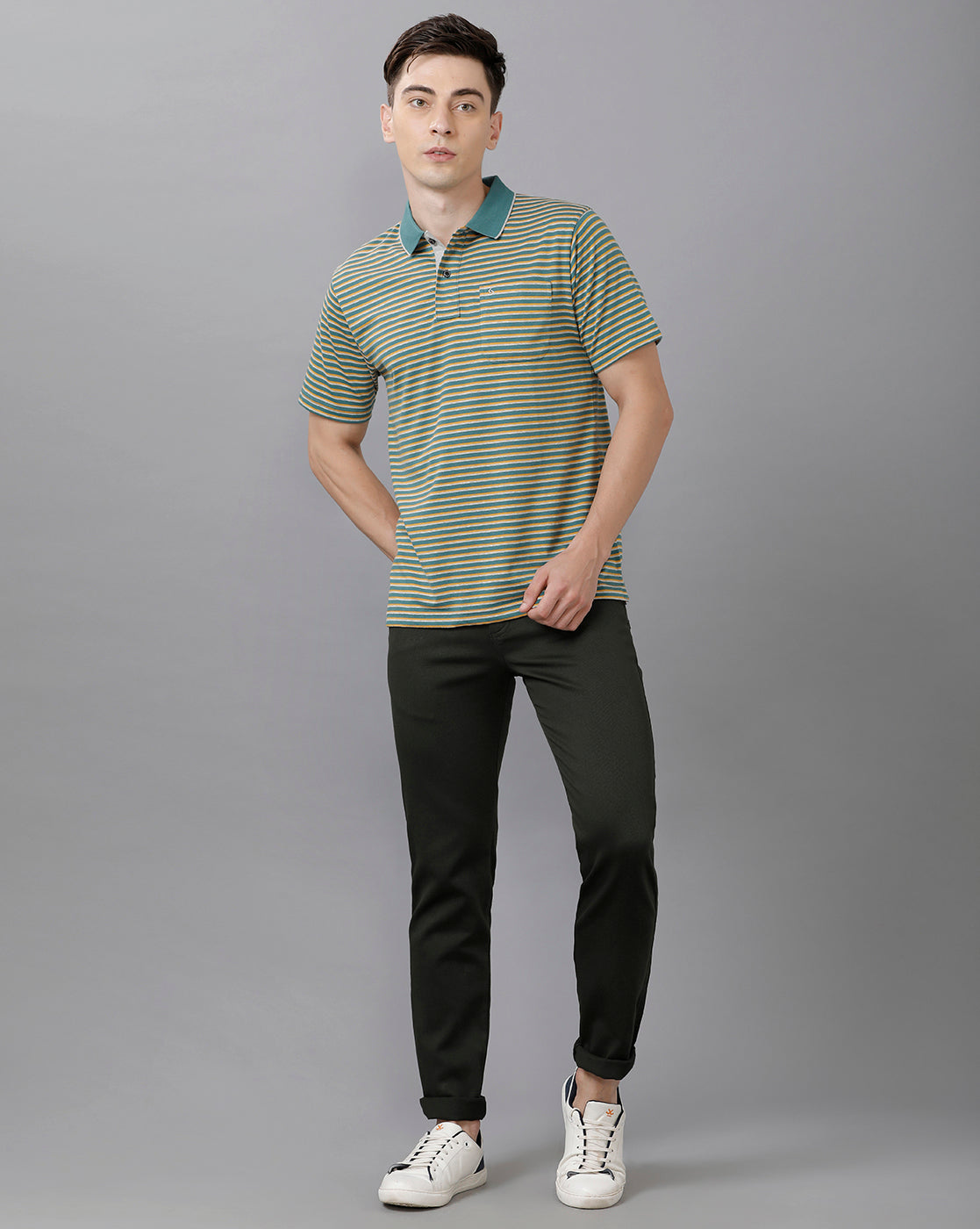 Classic Polo Mens Cotton Striped Half Sleeve Authentic Fit Polo Neck Green Color T-Shirt | Feeders 203 B