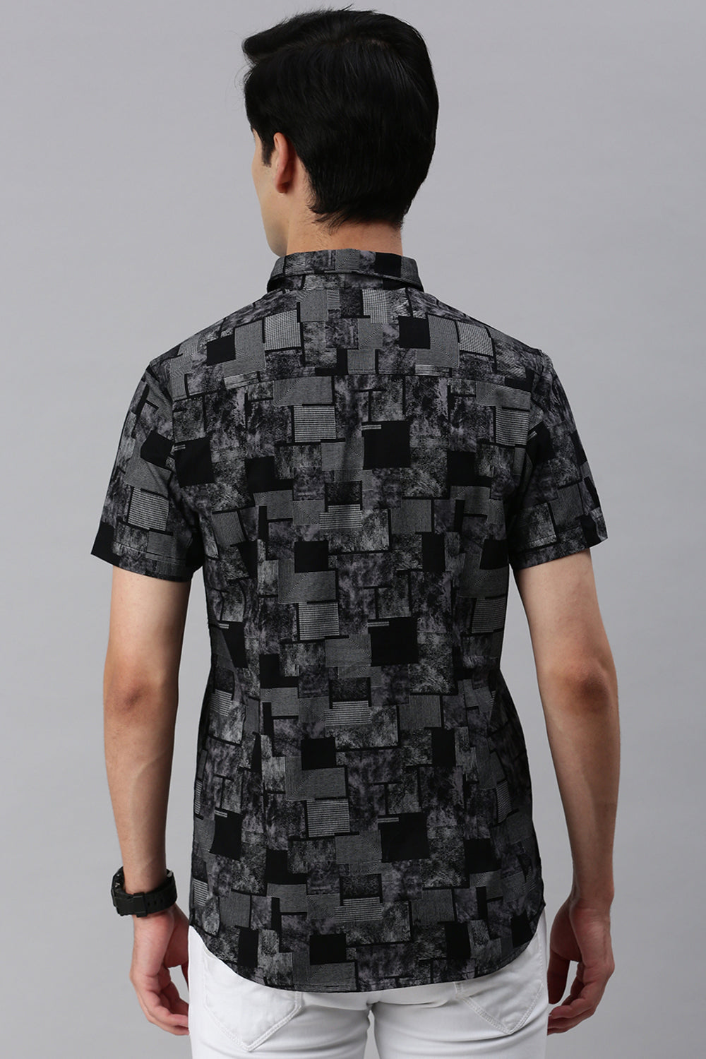 CP BRO Men's Cotton Full Sleeve Printed Slim Fit Polo Neck Black Color Woven Shirt | Sbo1-11 B