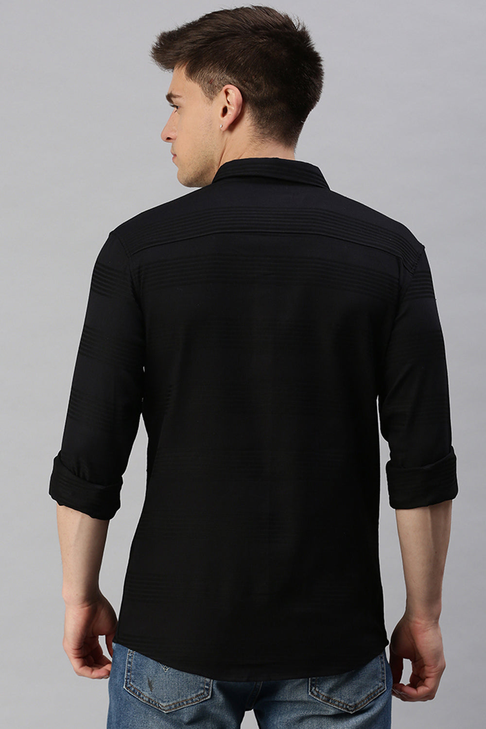 CP BRO Men's Cotton Full Sleeve Striped Slim Fit Collar Neck Black Color Woven Shirt | Sbo1-13 E