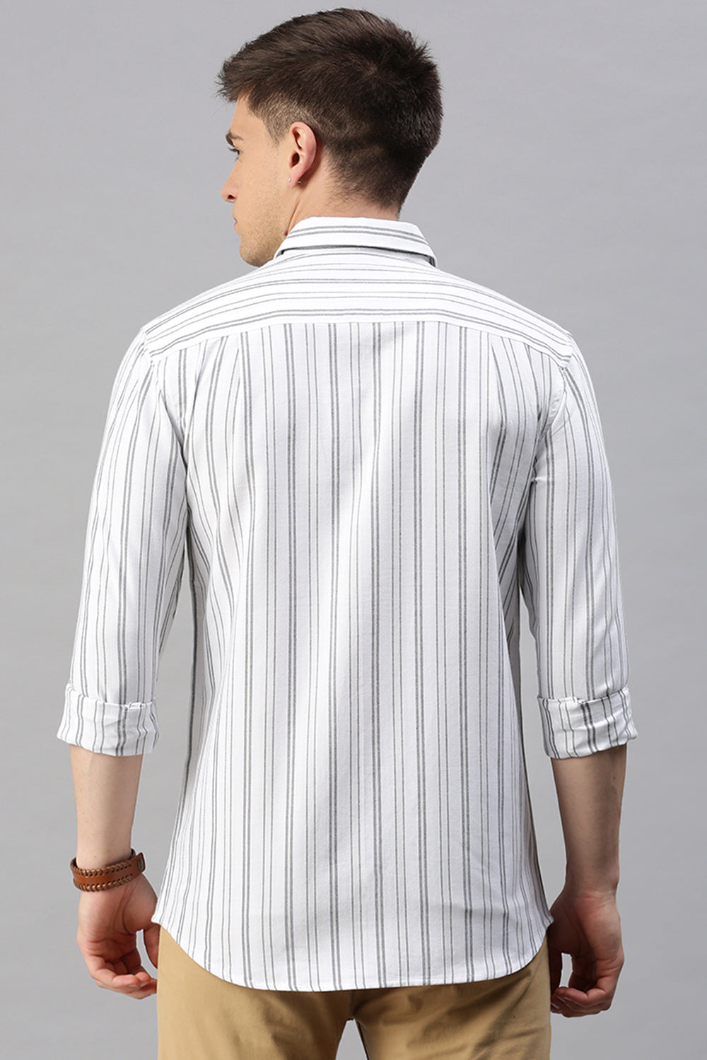 Classic Polo Men's Cotton Full Sleeve Striped Slim Fit Polo Neck White Color Woven Shirt | So1-127 A