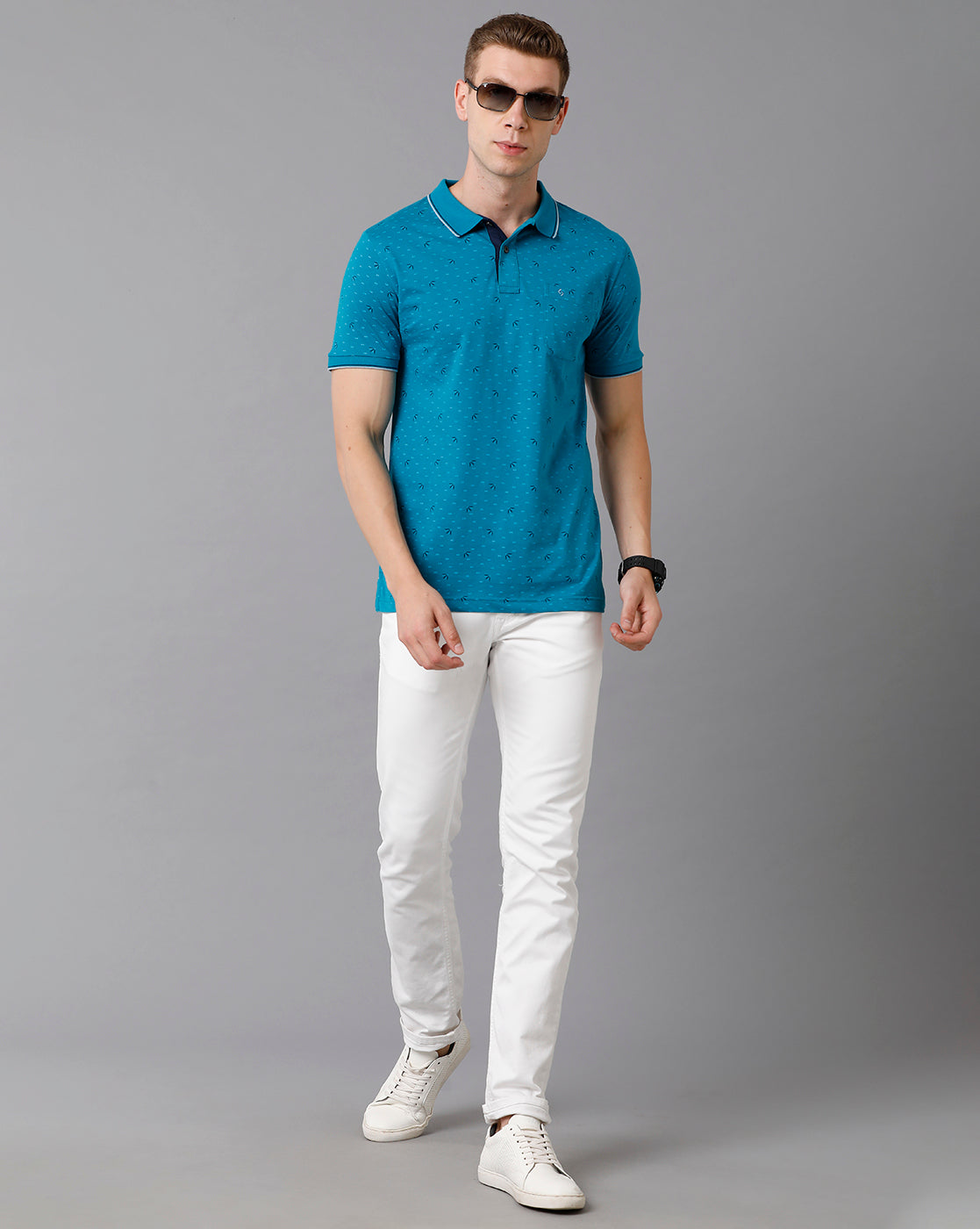 Classic Polo Men's Cotton Printed Slim Fit Blue T-Shirt | Bello - 180 B
