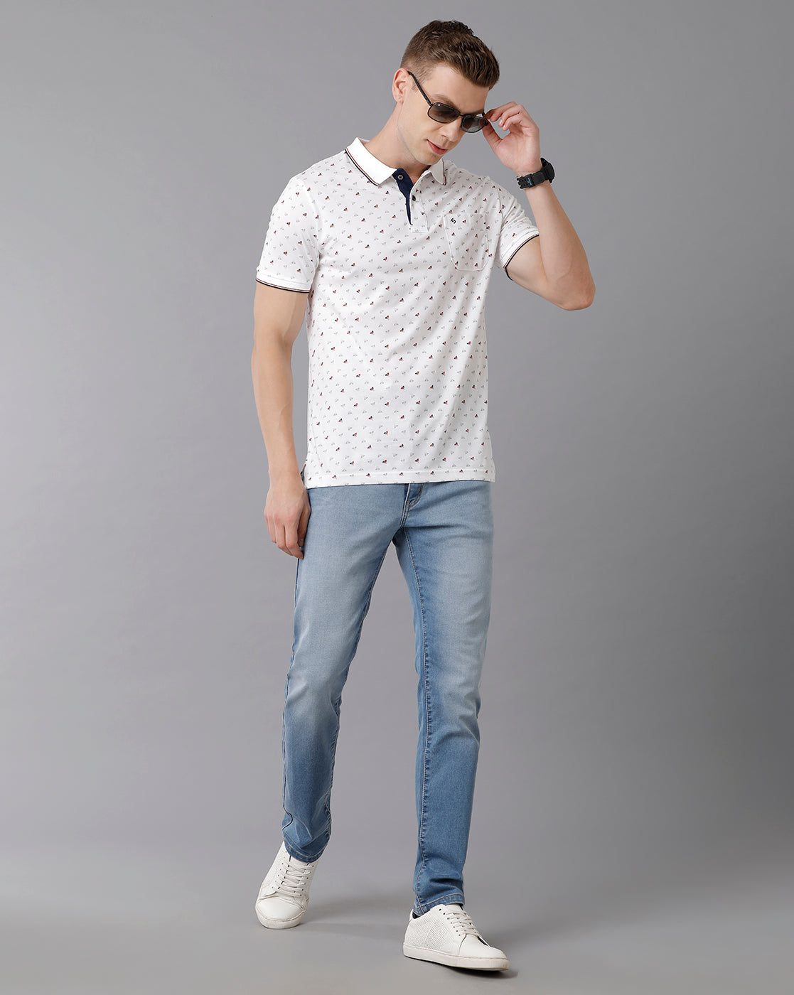 Classic Polo Men's Cotton Printed Slim Fit White T-Shirt | Bello - 174 A