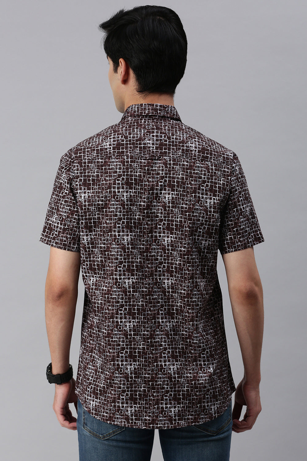 Classic Polo Men's Cotton Half Sleeve Printed Slim Fit Polo Neck Maroon Color Woven Shirt | So1-05 A