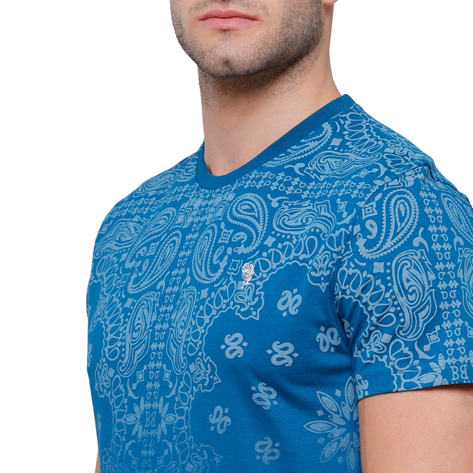 Swiss Club Mens Blue Printed Slim Fit Half Sleeve Round Neck T-Shirt - CUB 54 A T-shirt Swiss Club 