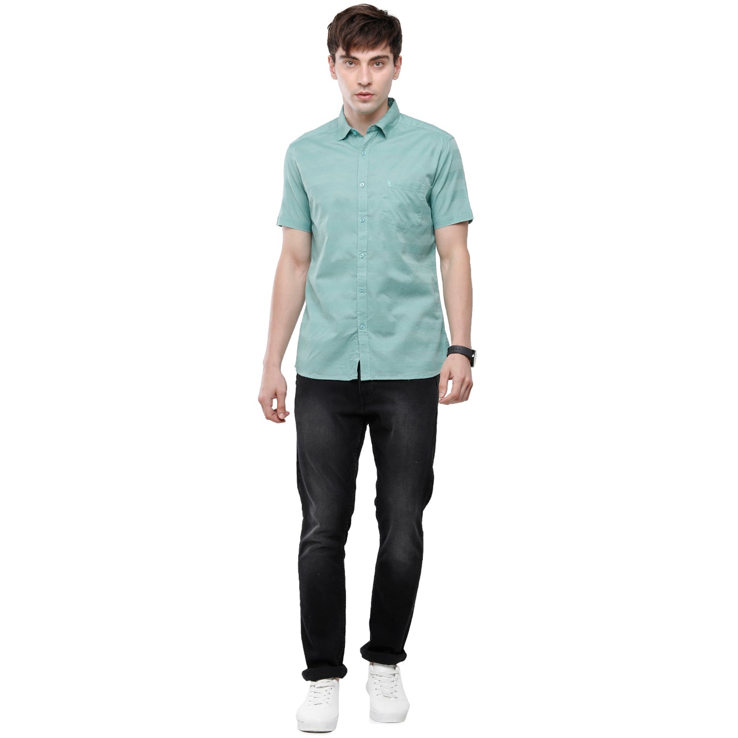 Swiss Club Mens 100% Cotton Solid Half Sleeve Woven Shirt - Green (S-SC-74 A-HS-SLD-SF) Shirts Swiss club 