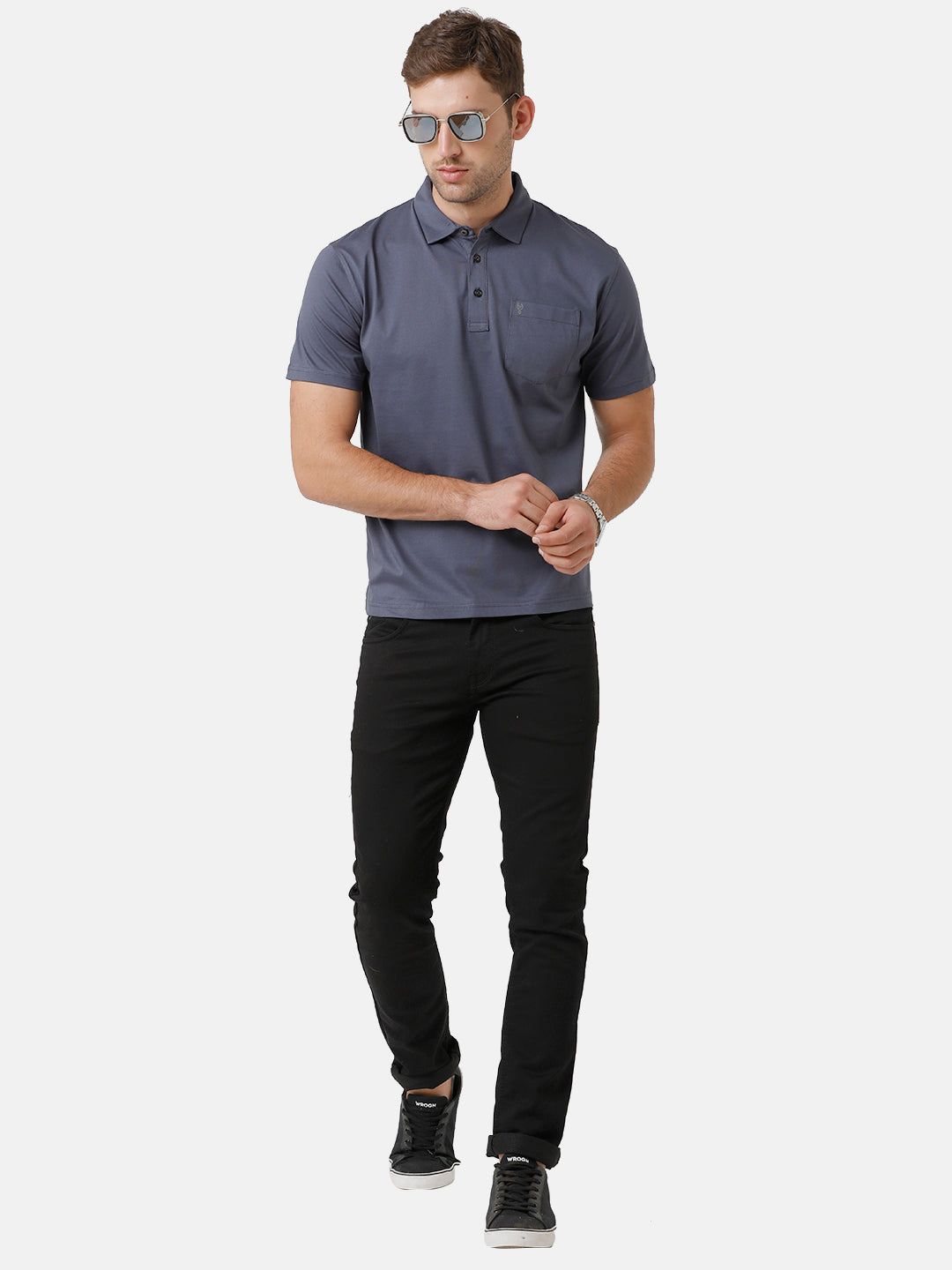 Classic Polo Mens Cotton Solid Half Sleeve Authentic Fit Polo Neck Dark Grey Color T-Shirt | Elite Teal