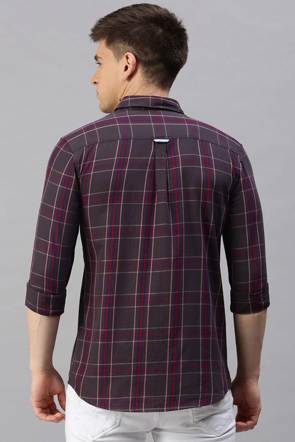 Classic Polo Men's Cotton Full Sleeve Checked Slim Fit Polo Neck Maroon Color Woven Shirt | So1-02 B