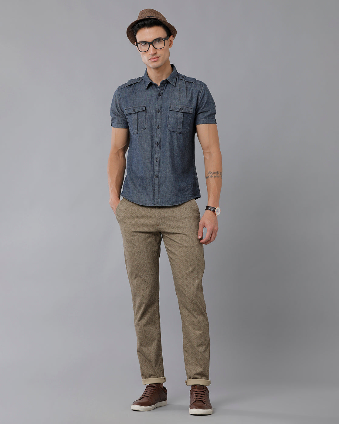 Classic Polo Men's 100% Cotton Moderate Fit Textured Khaki Color Trouser | TO1-35 A-KHA
