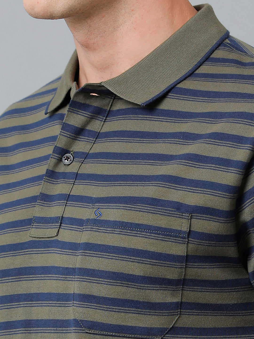 Classic Polo Men's Cotton Half Sleeve Striped Authentic Fit Polo Neck Olive Green Color T-Shirt | Feeders - 221 A