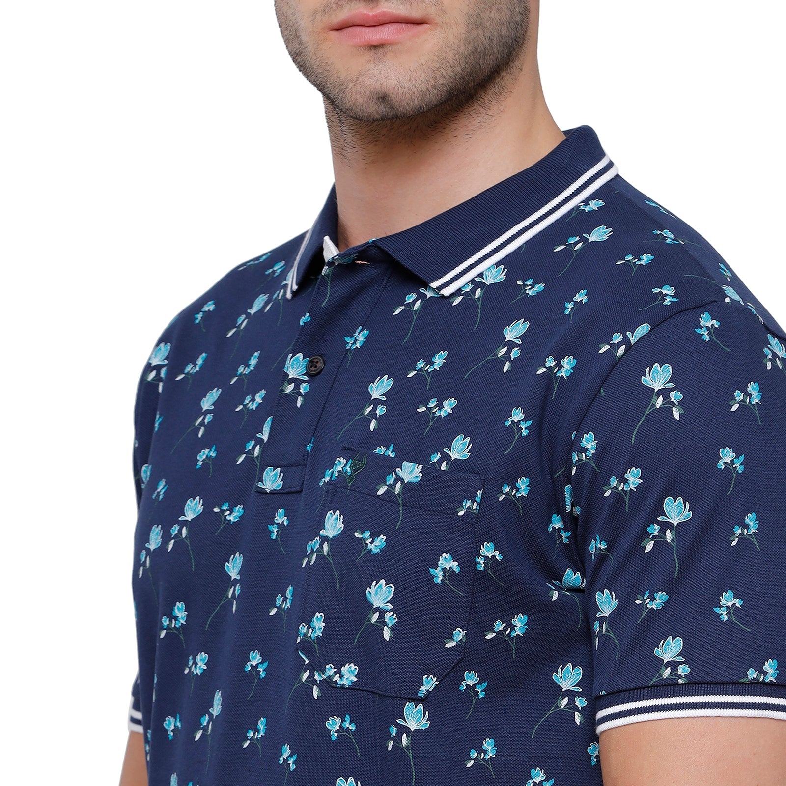 Classic Polo Mens Printed Slim Fit Polo Neck Navy Colour T-Shirt - Beau 166 B T-shirt Classic Polo 